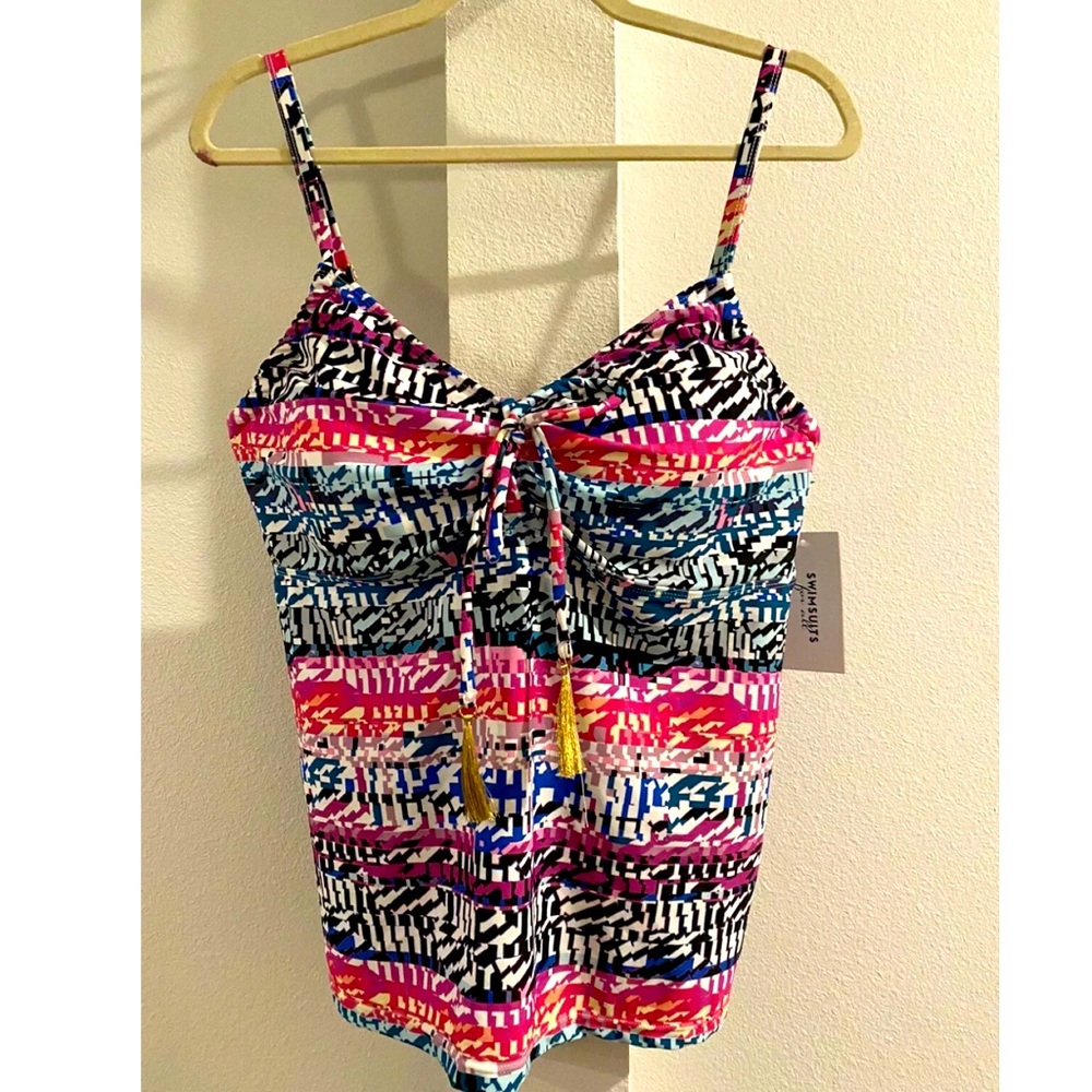 Swimsuits For All Size 36 C/D UNDERWIRE TANKINI TOP Tie 16 Bra Tassels Plus Pink